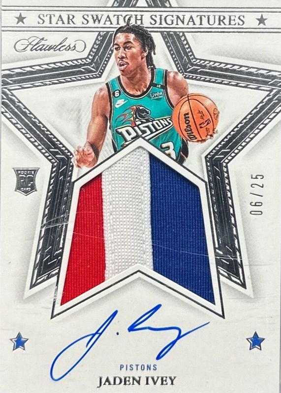 Jaden Ivey 2022 Flawless #SSS-JIV Star Swatch Signatures (/25) Rookie RAW