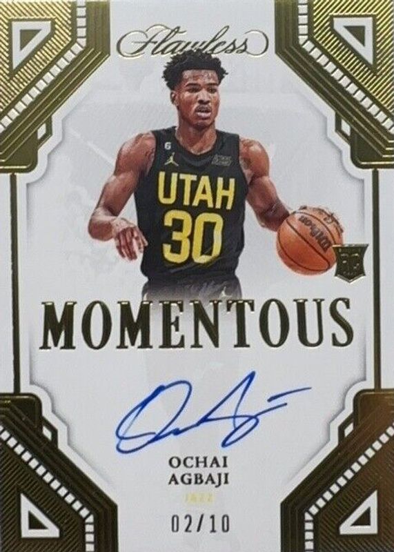 Ochai Agbaji 2022 Flawless #MA-OCA Momentous Autographs - Gold /10 Rookie RAW