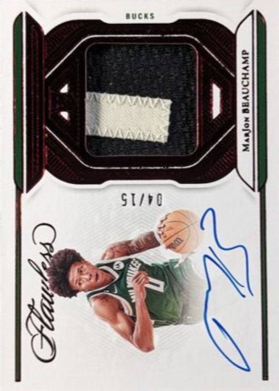 MarJon Beauchamp 2022 Flawless #FPA-MBC Flawless Patch Autographs - Ruby /15 Rookie SGC 10