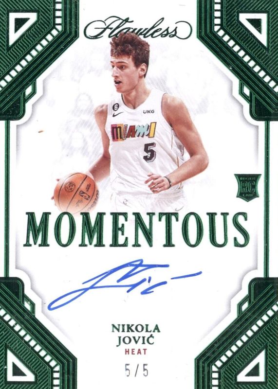 Nikola Jovic 2022 Flawless #MA-NKJ Momentous Autographs - Emerald /5 Rookie PSA 9