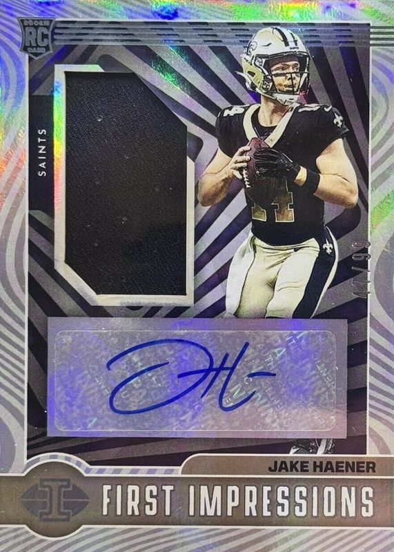 Jake Haener 2023 Illusions #113 First Impressions Memorabilia Autographs - Blue /99 Rookie RAW