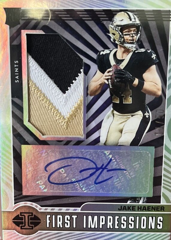 Jake Haener 2023 Illusions #113 First Impressions Memorabilia Autographs - Black /50 Rookie RAW