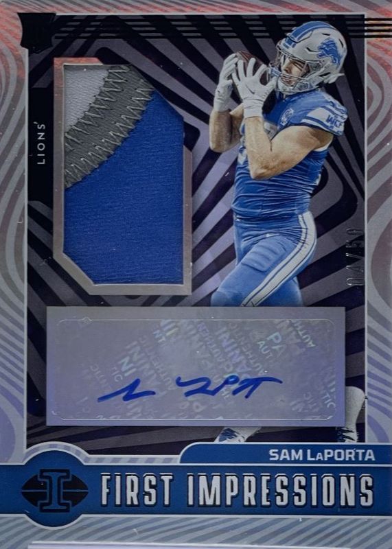 Sam LaPorta 2023 Illusions #131 First Impressions Memorabilia Autographs - Black /50 Rookie RAW
