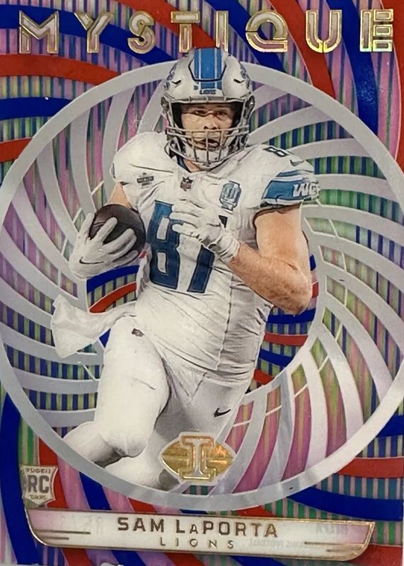 Sam LaPorta 2023 Illusions #31 Mystique - Red & Blue /15 Rookie RAW