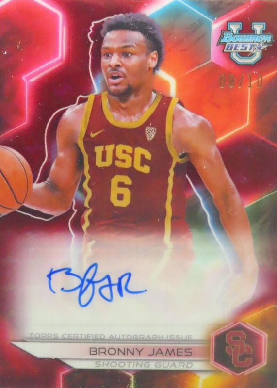 Bronny James 2023 Bowman's Best University #B23-LBJ Best of 2023 Autographs - Red Refractor /10 RAW