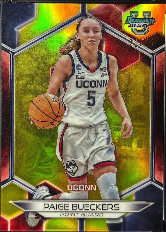 Paige Bueckers 2023 Bowman's Best University #87 Yellow Refractor /75 SGC 10