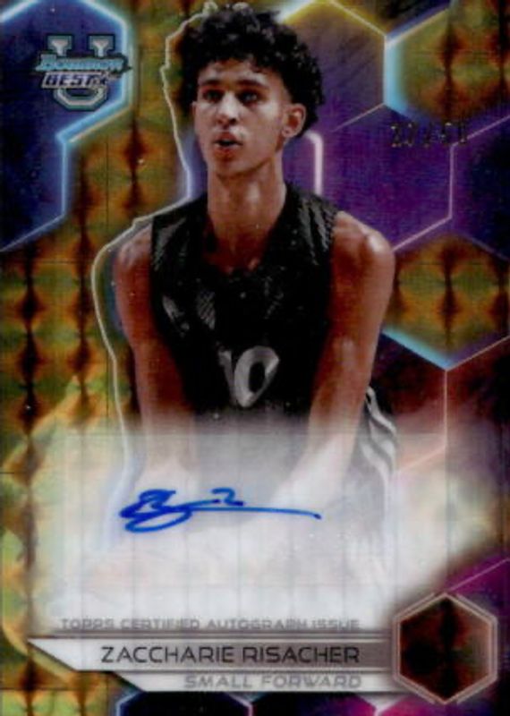 Zaccharie Risacher 2023 Bowman's Best University #B23-ZR Best of 2023 Autographs - Geometric Gold Refractor /50 PSA 10