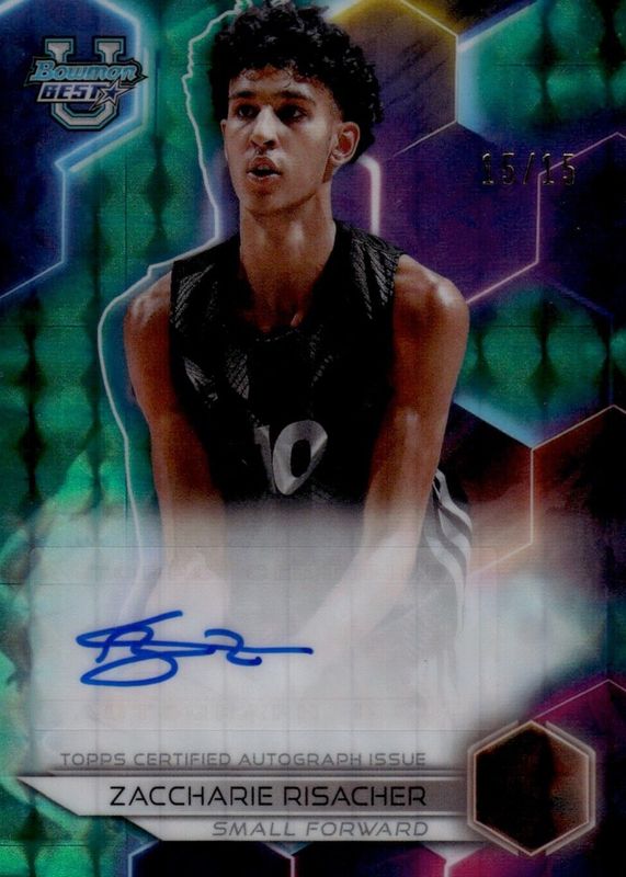 Zaccharie Risacher 2023 Bowman's Best University #B23-ZR Best of 2023 Autographs - Geometric Teal Refractor /15 PSA 10