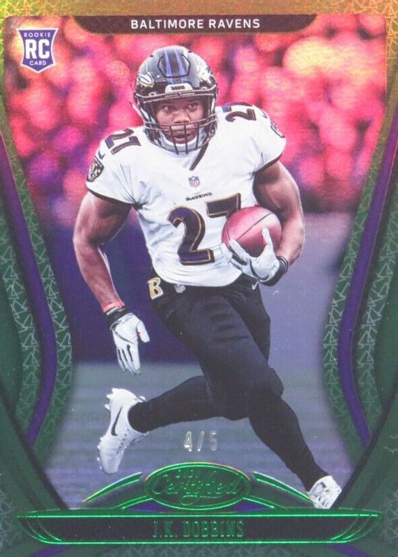 JK Dobbins 2020 Certified #112 Mirror Green /5 Rookie PSA 10