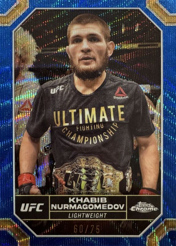 Khabib Nurmagomedov 2024 Topps Chrome UFC #112 Blue Wave Refractor /75 PSA 10