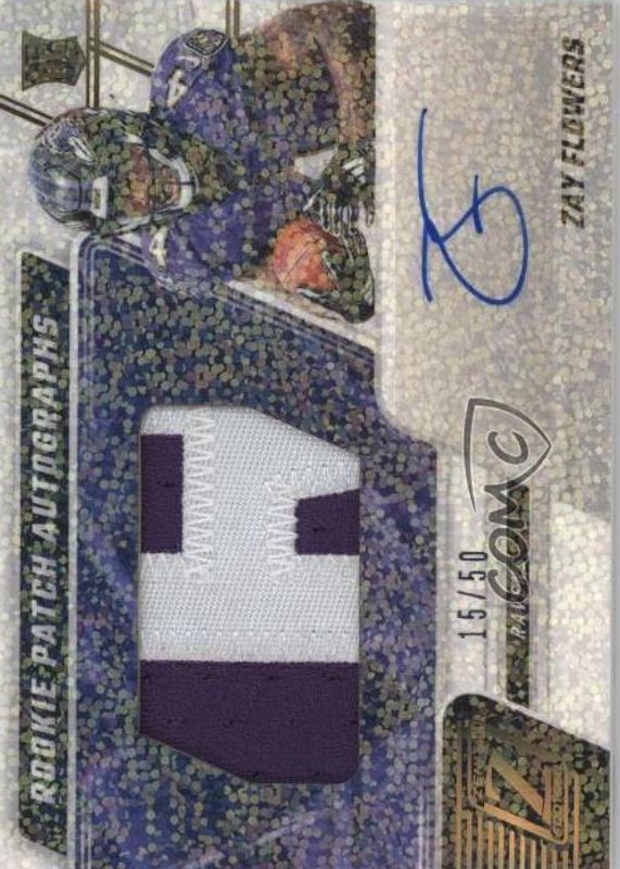 Zay Flowers 2023 Zenith #242 Rookie Patch Auto - Sparkle /50 RAW