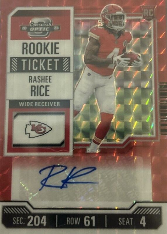 Rashee Rice 2023 Zenith #126 Contenders Optic Rookie Ticket Auto Preview - Red /23 (Ball in Left Hand) PSA 10