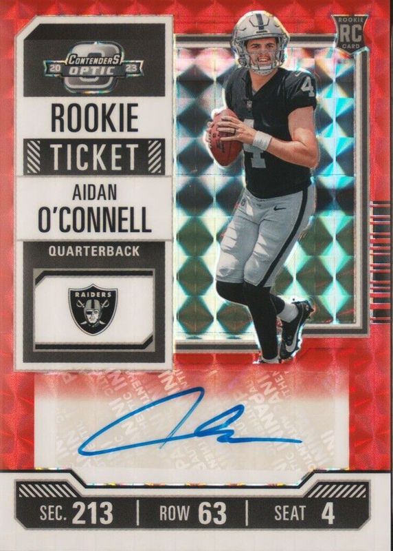 Aidan O'Connell 2023 Zenith #127 Contenders Optic Rookie Ticket Auto Preview - Red /23 (Shoe Visible) Rookie SGC 10