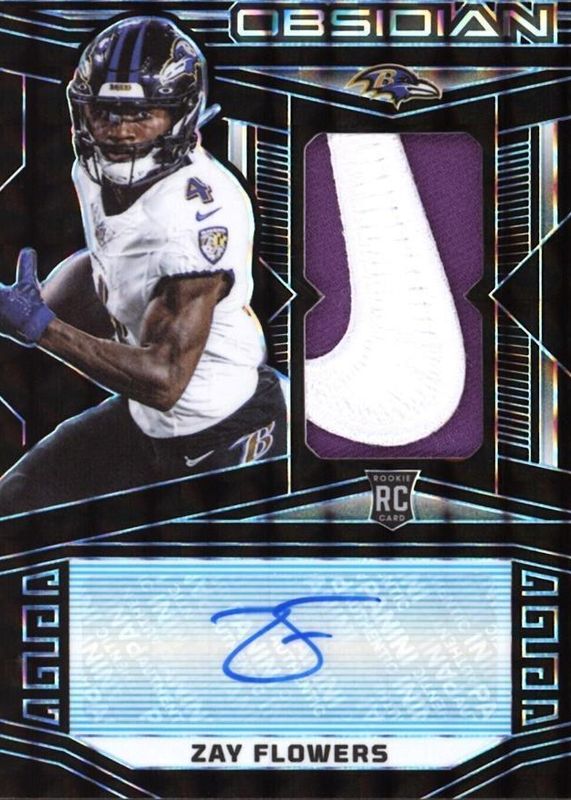 Zay Flowers 2023 Obsidian #239 Rookie Jersey Autographs - Electric Etch Blue Finite /1 Rookie BGS 9.5