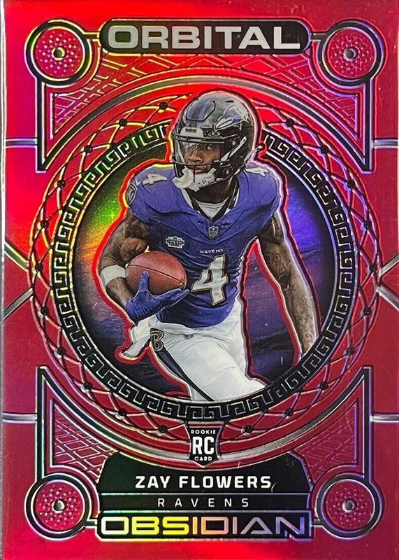 Zay Flowers 2023 Obsidian #3 Orbital - Electric Etch Red Flood Rookie PSA 10