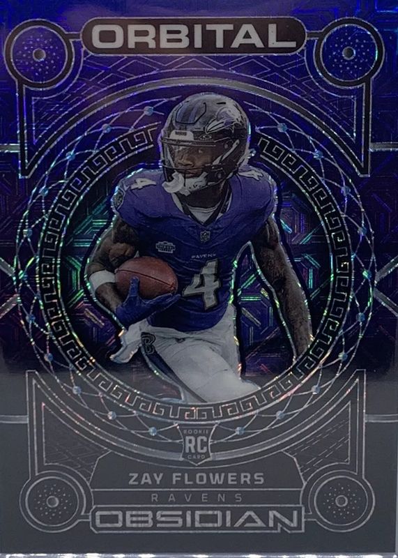 Zay Flowers 2023 Obsidian #3 Orbital - Electric Etch Deep Sea Mojo /5 Rookie SGC 9.5