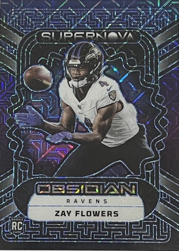 Zay Flowers 2023 Obsidian #18 Supernova - Electric Etch Deep Sea Mojo /5 Rookie PSA 10