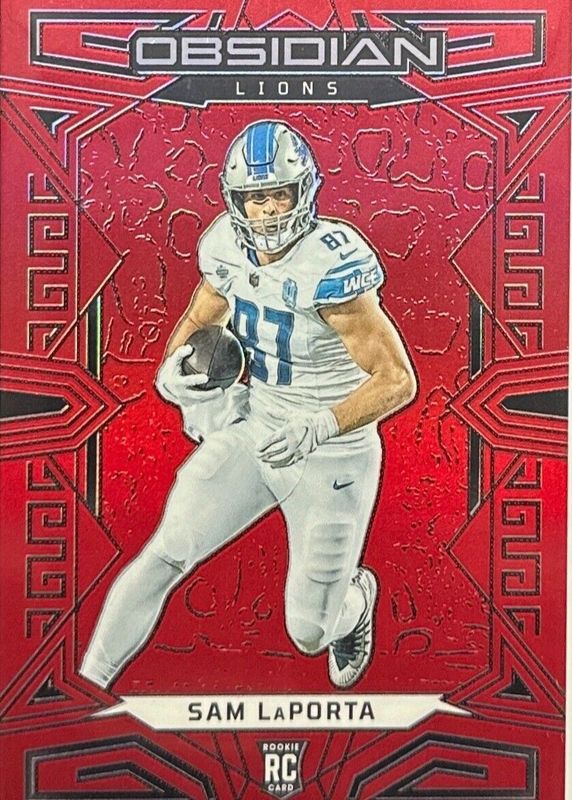 Sam LaPorta 2023 Obsidian #130 Electric Etch Red Flood /90 Rookie RAW