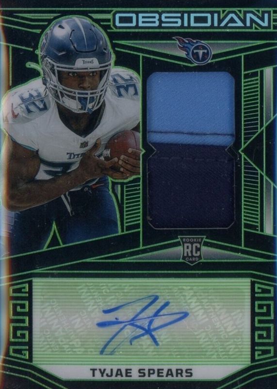 Tyjae Spears 2023 Obsidian #201 Rookie Jersey Autographs - Electric Etch Green /25 Rookie PSA 10