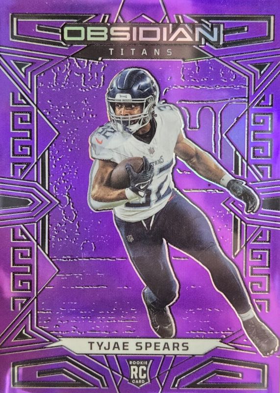 Tyjae Spears 2023 Obsidian #197 Electric Etch Purple Flood /13 Rookie PSA 10