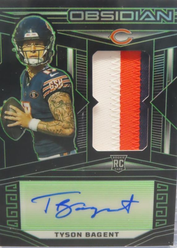 Tyson Bagent 2023 Obsidian #215 Rookie Jersey Autographs - Electric Etch Green /25 Rookie SGC 9.5