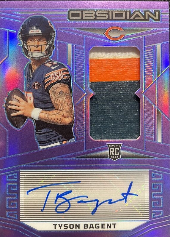 Tyson Bagent 2023 Obsidian #215 Rookie Jersey Autographs - Electric Etch Purple Flood /30 Rookie PSA 9