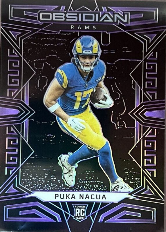 Puka Nacua 2023 Obsidian #156 Electric Etch Purple /75 Rookie RAW