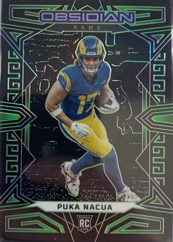 Puka Nacua 2023 Obsidian #156 Electric Etch Green /25 Rookie SGC 9