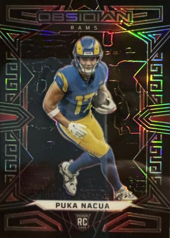 Puka Nacua 2023 Obsidian #156 Electric Etch Red /8 Rookie SGC 9