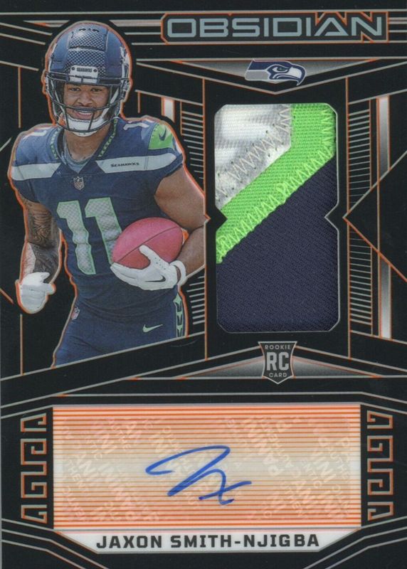 Jaxon Smith-Njigba 2023 Obsidian #203 Rookie Jersey Autographs - Electric Etch Orange /49 PSA 10