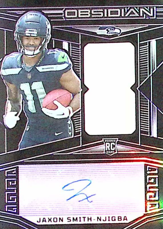 Jaxon Smith-Njigba 2023 Obsidian #203 Rookie Jersey Autographs - Electric Etch Purple /75 RAW