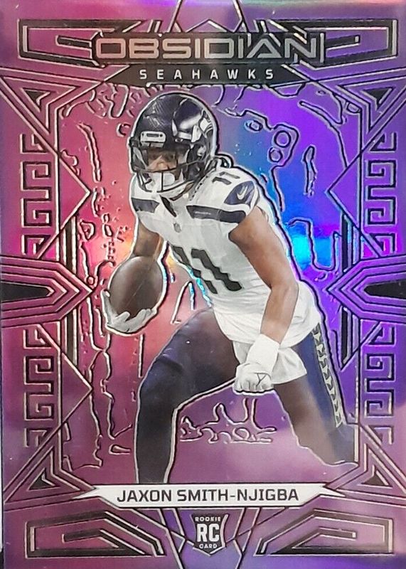 Jaxon Smith-Njigba 2023 Obsidian #186 Electric Etch Purple Flood /13 Rookie PSA 10