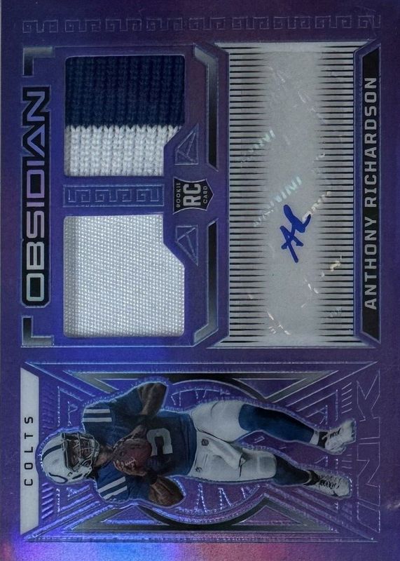 Anthony Richardson 2023 Obsidian #222 Rookie Jersey Autographs - Electric Etch Purple Flood /30 Rookie RAW