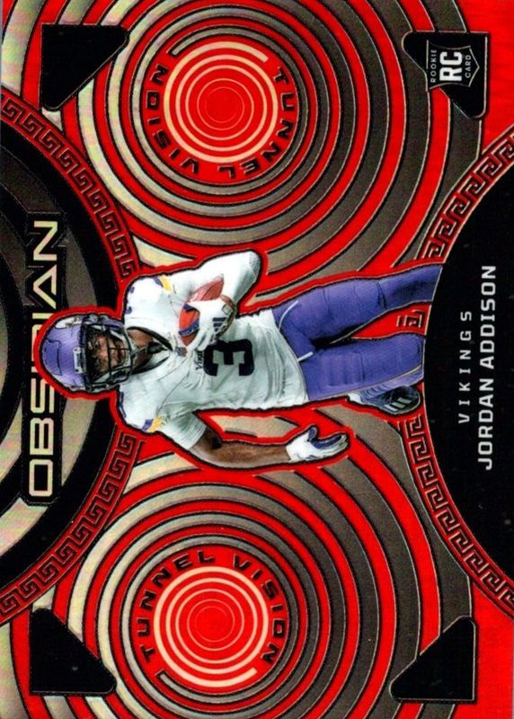 Jordan Addison 2023 Obsidian #11 Tunnel Vision - Electric Etch Red Flood Rookie SGC 9.5