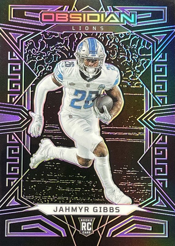 Jahmyr Gibbs 2023 Obsidian #128 Electric Etch Purple /75 Rookie SGC 10