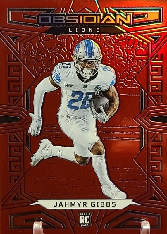 Jahmyr Gibbs 2023 Obsidian #128 Electric Etch Red Flood /90 Rookie RAW
