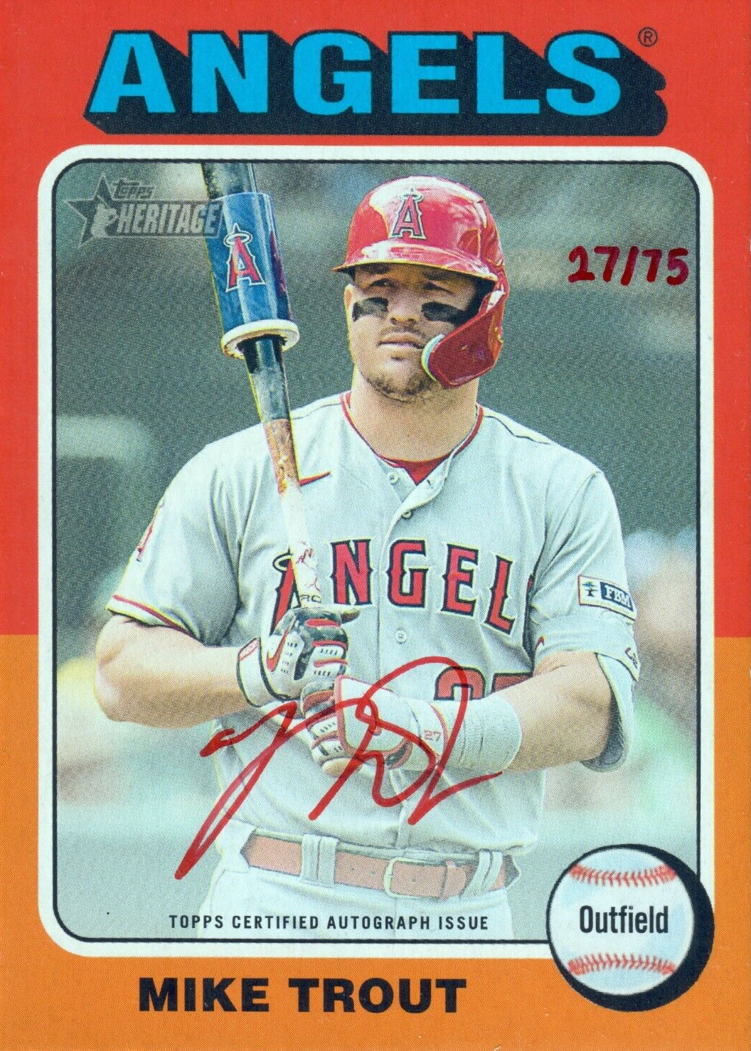 Mike Trout 2024 Topps Heritage #ROA-MT Real One Autographs - Red