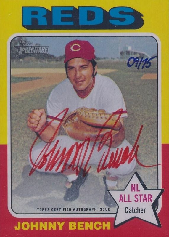 Johnny Bench 2024 Topps Heritage #75RO-JB Real One Autographs - Red Ink /75 RAW