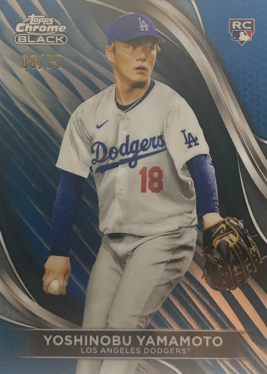 Yoshinobu Yamamoto 2024 Topps Chrome Black #18 Blue Refractor /75