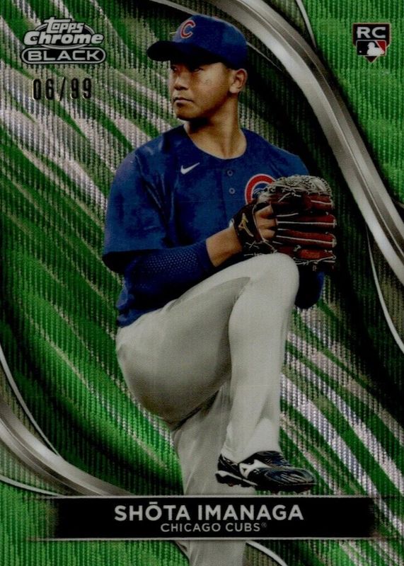 Shota Imanaga 2024 Topps Chrome Black #43 Green Wave Refractor /99 Rookie PSA 10