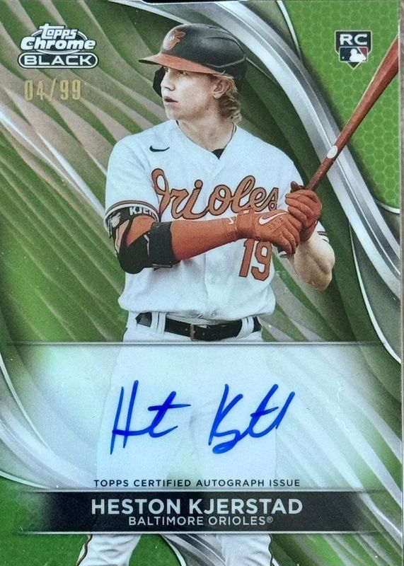 Heston Kjerstad 2024 Topps Chrome Black #CBA-HKJ Autographs - Green Refractor /99 Rookie PSA 9