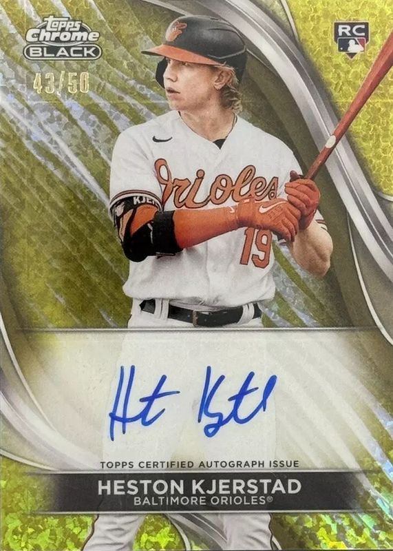 Heston Kjerstad 2024 Topps Chrome Black #CBA-HKJ Autographs - Gold Mini-Diamond Refractor /50 Rookie RAW