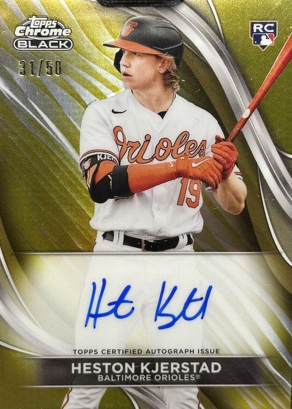 Heston Kjerstad 2024 Topps Chrome Black #CBA-HKJ Autographs - Gold Refractor /50 Rookie RAW