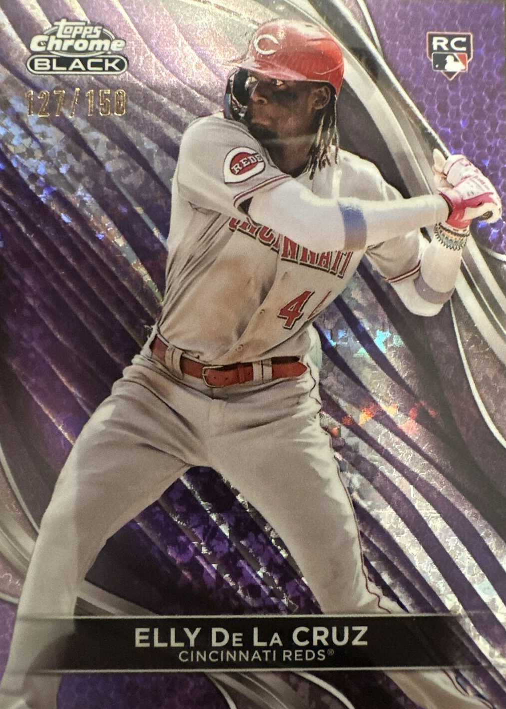 Elly De La Cruz 2024 Topps Chrome Black #17 Purple Mini-Diamond