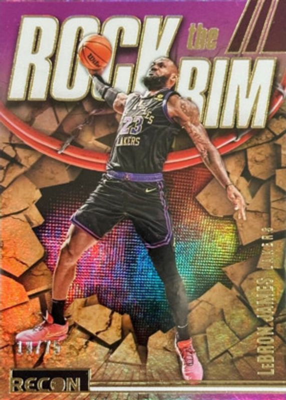 LeBron James 2023 Recon #16 Rock the Rim - Purple /75 PSA 9