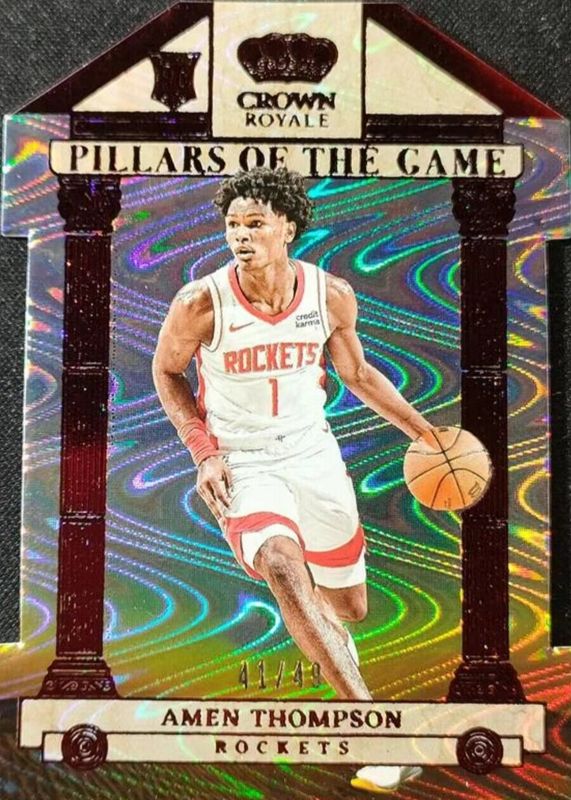 Amen Thompson 2023 Crown Royale #2 Pillars of the Game - Red /49 Rookie PSA 10