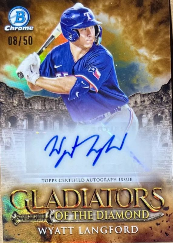 Wyatt Langford 2024 Bowman #GDA-WL Gladiators of the Diamond Autographs - Gold Refractor /50 Rookie PSA 10