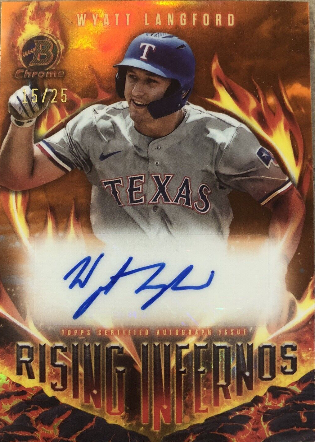 Wyatt Langford 2024 Bowman #RIA-WL Rising Infernos Autographs 