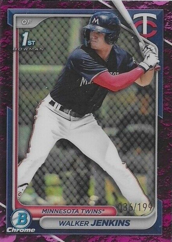 Walker Jenkins 2024 Bowman #BCP-43 Chrome Prospects - Fuchsia Lunar Crater Refractor /199 (1st) PSA 8