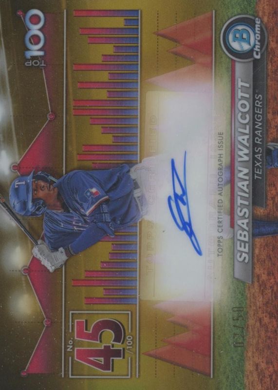 Sebastian Walcott 2024 Bowman #BTPA-45 Bowman Scouts' Top 100 Autographs - Gold Refractor /50 SGC 10